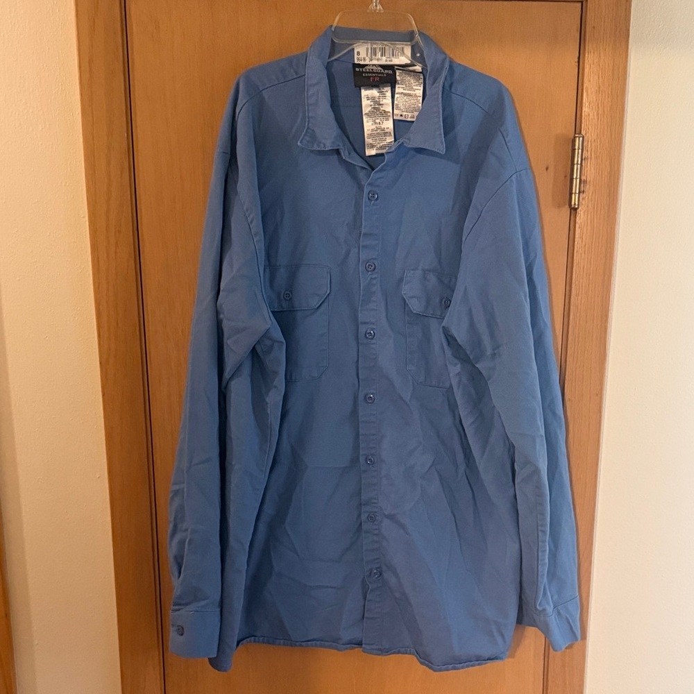 Steelguard Essentials FR Men’s Westex Ultra Soft Button Down Shirt Blue XXL 3XL